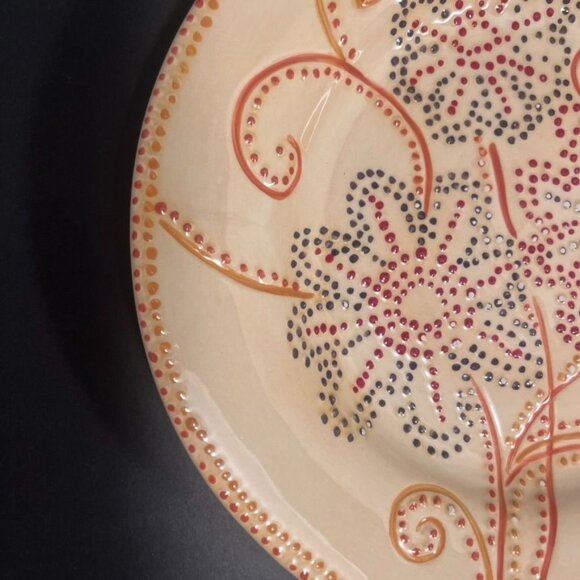 Pier 1 Hand-Painted Earthenware Floral Dot Salad Plates (4) Flowers Scrolls - Picture 3 of 5